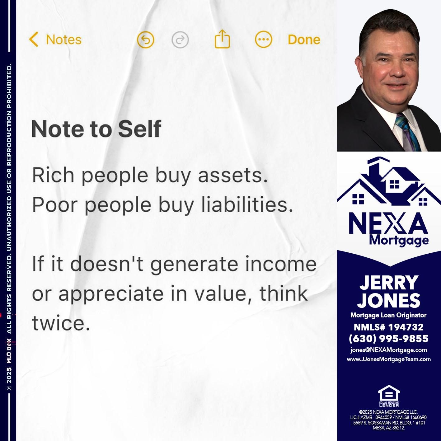 NOTE TO SELF - Jerry Jones -Mortgage Loan Originator