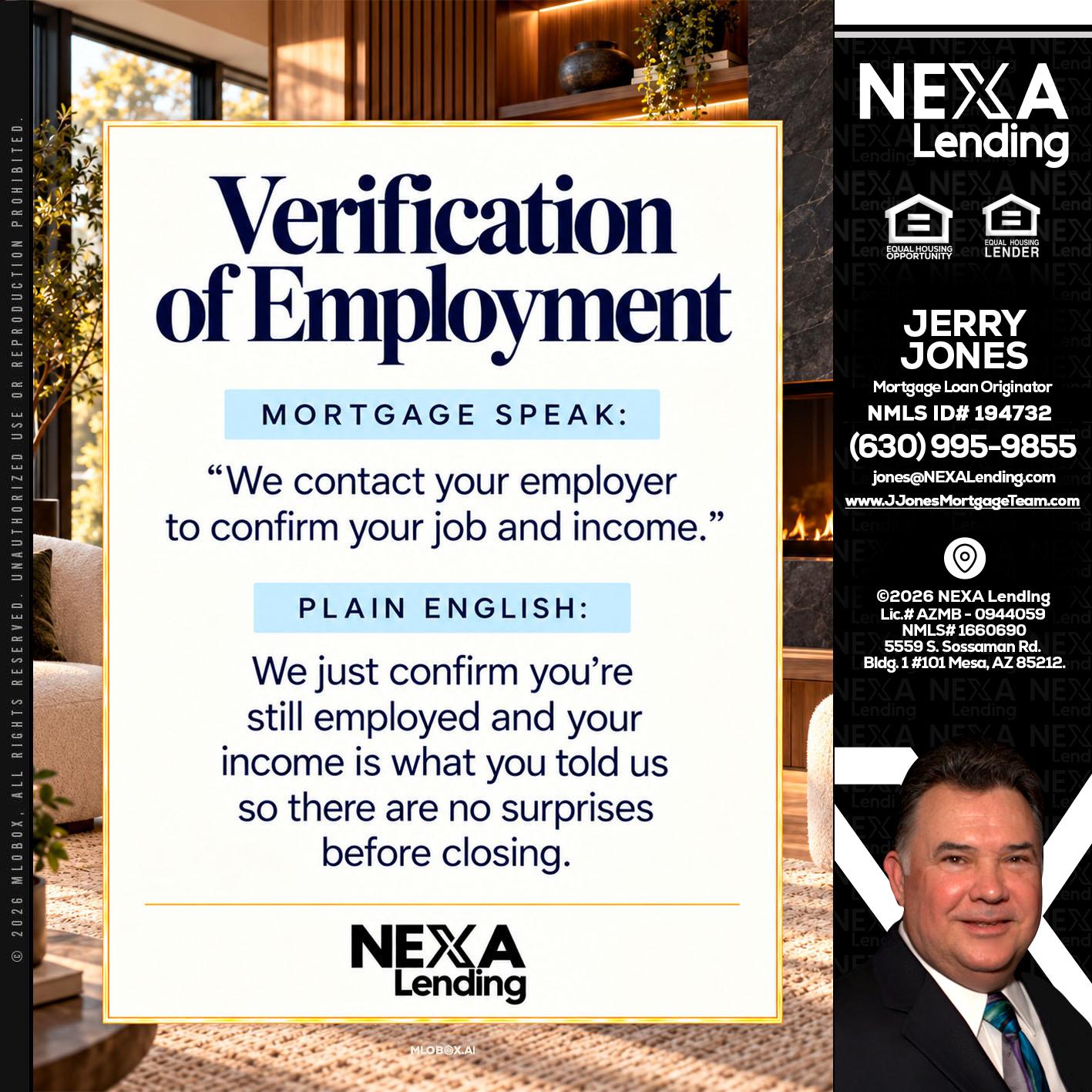 VERIFICATION OF EMPLOYMENT - Jerry Jones -Mortgage Loan Originator